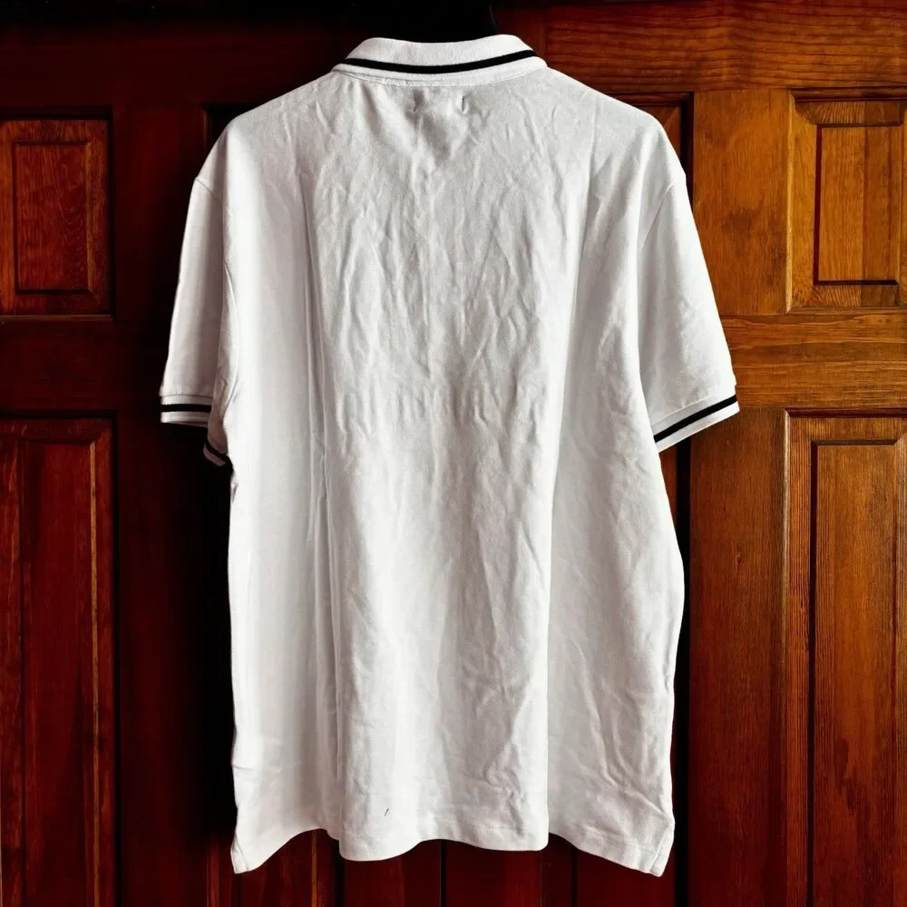 True Religion Shirt Polo Men’s Size 2XL White Black Silver Raised Lettering NEW